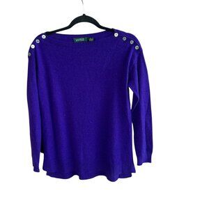 Lauren Ralph Lauren 100% Cashmere Sweater Purple Boat Neck Size Small